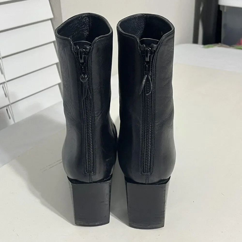 Stuart Weitzman Boots Womens Size 9.5 Black Leather Square Toe Block Heel Ankle